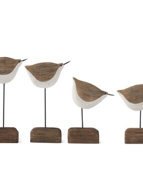 Set of 4 White & Natural Wood Seagull Spindles on Driftwood Bases NEW